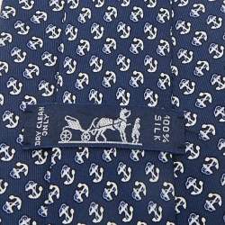 Pre Owned Hermès Blue Anchor Print Silk Traditional Tie 