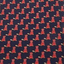 Pre Owned Hermès Blue Seal and Fox Print Silk Tie