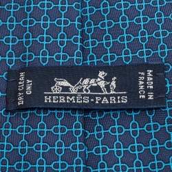 Pre Owned ربطة عنق هيرمس حرير أزرق بطباعة هندسية