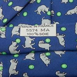 Pre Owned Hermès Blue Puppy Print Silk Tie 