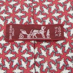 Pre Owned Hermès Pink Bird Print Silk Traditional Tie