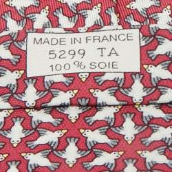 Pre Owned Hermès Pink Bird Print Silk Traditional Tie