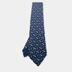 Pre Owned Hermès Blue Dragon Print Silk Tie
