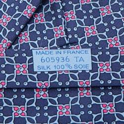 Pre Owned Hermès Blue Floral Print Silk Tie