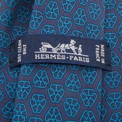 Pre Owned Hermès Blue Printed Silk Tie