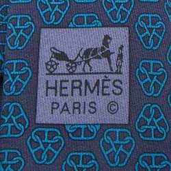 Pre Owned Hermès Blue Printed Silk Tie