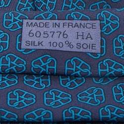 Pre Owned Hermès Blue Printed Silk Tie