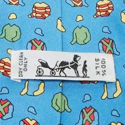 Pre Owned Hermès Blue T-Shirt Print Silk Traditional Tie
