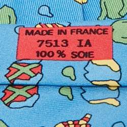 Pre Owned Hermès Blue T-Shirt Print Silk Traditional Tie