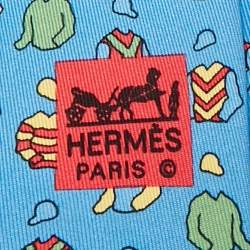 Pre Owned Hermès Blue T-Shirt Print Silk Traditional Tie