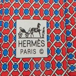 Pre Owned Hermès Red Printed Silk Traditional Tie