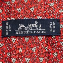 Pre Owned Hermès Red Panda Print Silk Tie