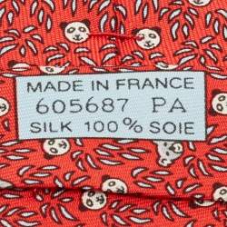 Pre Owned Hermès Red Panda Print Silk Tie