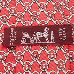 Pre Owned Hermès Pink Printed Silk Traditional Tie 