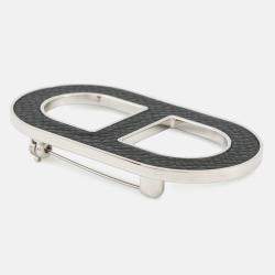 Pre Owned Hermes Chaine D'Ancre Brooch Black Metal Epsom