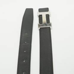 Pre Owned Hermès Noir/Bleu Saphir Swift and Epsom Leather H Martelee Buckle Reversible Belt 100 CM