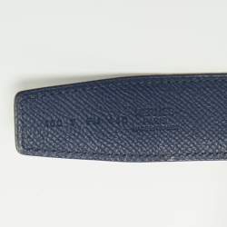 Pre Owned Hermès Noir/Bleu Saphir Swift and Epsom Leather H Martelee Buckle Reversible Belt 100 CM