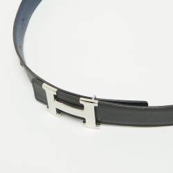 Pre Owned Hermès Noir/Bleu Saphir Swift and Epsom Leather H Martelee Buckle Reversible Belt 100 CM