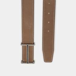 مملوكة مسبقًا Hermès Etoupe/Blanc Swift Leather Palladium Finish Reversible Idem Belt 95CM