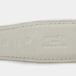 مملوكة مسبقًا Hermès Etoupe/Blanc Swift Leather Palladium Finish Reversible Idem Belt 95CM