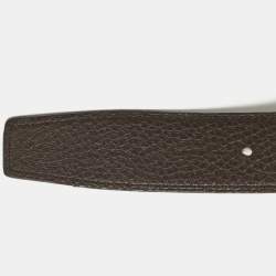 Pre Owned Hermes Chocolat/Noir Togo and Box Leather Brushed H Buckle Reversible Belt 85 CM
