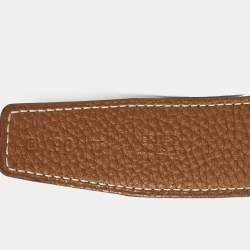 Pre Owned Hermes Gold/Noir Togo and Box Leather Reversible Belt Strap 90 CM
