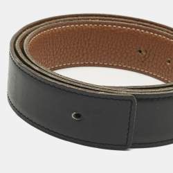 Pre Owned Hermes Gold/Noir Togo and Box Leather Reversible Belt Strap 90 CM
