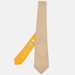 Pre Owned Hermès Orange Geomteric Print Silk Tie