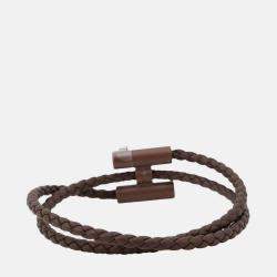 Pre Owned Hermes Tourni Tresse Thor Brown Swift Leather Metal Bracelet