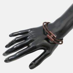 Pre Owned Hermes Tourni Tresse Thor Brown Swift Leather Metal Bracelet