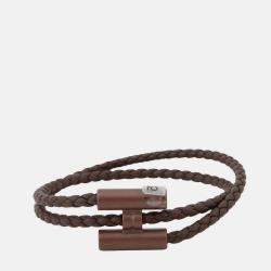 Pre Owned Hermes Tourni Tresse Thor Brown Swift Leather Metal Bracelet