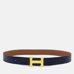 Pre Owned Hermes Black/Brown Leather H Reversible Belt