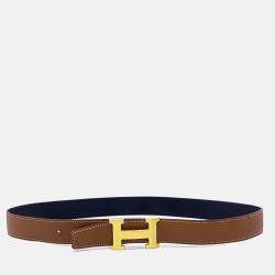 Pre Owned Hermes Black/Brown Leather H Reversible Belt