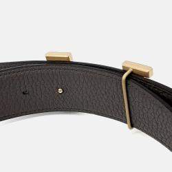 Pre Owned Hermes Black Leather H Reversible Belt