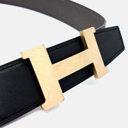 Pre Owned Hermes Black Leather H Reversible Belt