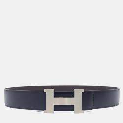 Pre Owned Hermes Black Leather H Reversible Belt