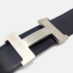 Pre Owned Hermes Black Leather H Reversible Belt