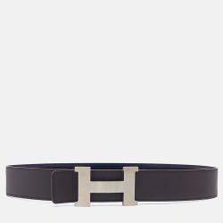 Pre Owned Hermes Black Leather H Reversible Belt
