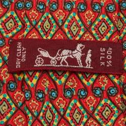 مملوكة مسبقًا ربطة عنق هيرمس حرير حمراء طباعة هندسية زهرية