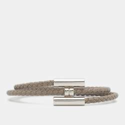 مملوكة مسبقًا Hermès Tournis Tresse Grey Leather Palladium Plated Bracelet