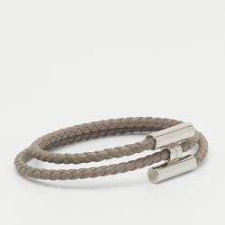 مملوكة مسبقًا Hermès Tournis Tresse Grey Leather Palladium Plated Bracelet