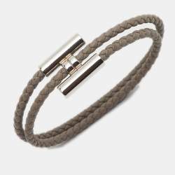 مملوكة مسبقًا Hermès Tournis Tresse Grey Leather Palladium Plated Bracelet