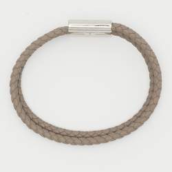 مملوكة مسبقًا Hermès Tournis Tresse Grey Leather Palladium Plated Bracelet