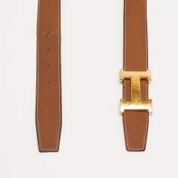 مملوكة مسبقًا حزام هيرميس إبزيم حرف أتش مطلي بالذهب جلد كليمونس وصندوق أسود/ذهبي 110 سم