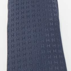 Pre Owned Hermes Navy Blue H Patterned Silk Tie
