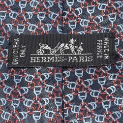 مملوكة مسبقًا ربطة عنق هيرمس حرير جاكار أزرق بركاب