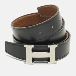 Pre Owned Hermès Brushed H Buckle 105 CM Reversible Belt Noir/Gold Box and Togo Leather