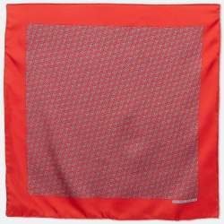 Pre Owned Hermès Red Printed Silk Pocket Square