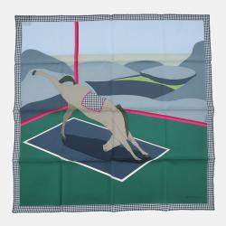 مملوكة مسبقًا منديل مربع هيرمس قطن 51% حرير 49% "شوفال تيتي إن با" مقاس خمسة وستون باللون الأخضر زمرد / أزرق هورايزون / أزرق جليدي