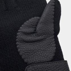 Pre Owned قفازات هيرمس ليونيل كشمير محبوك جلد الغزال أسود حجم متوسط